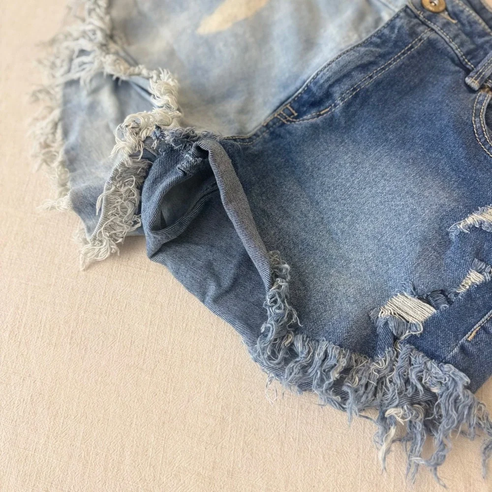INC‎ International Concepts Two Tone Distressed Denim Shorts Blue Women 8/29